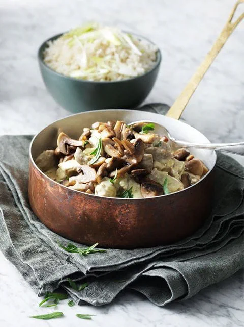 recipe image Fläskgryta med champinjoner och dragon